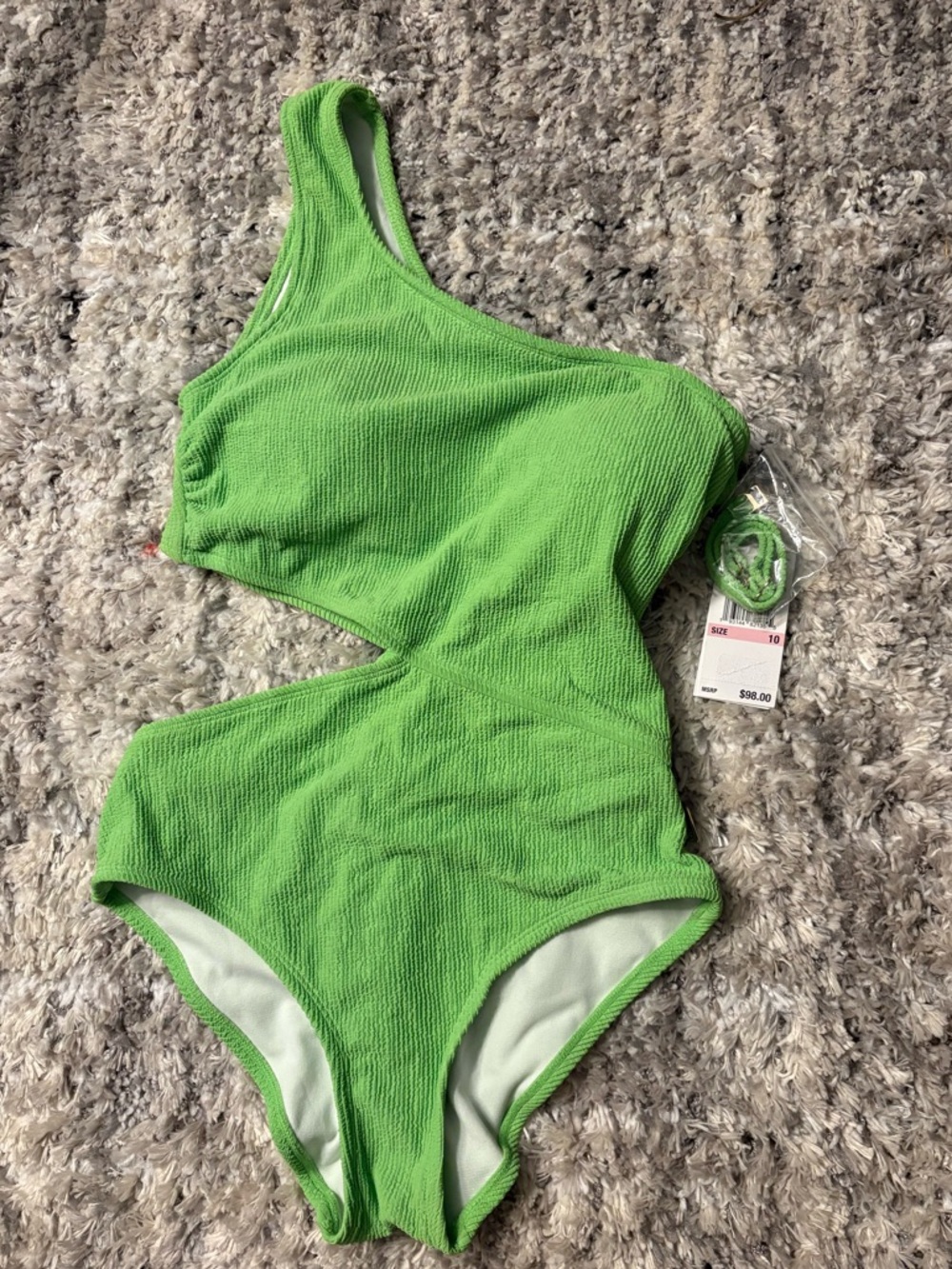 Michael Kors one-shoulder side-cutout swimsuit apple green size 10
